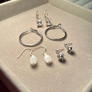 Earrings Bundle of 4 Crystals, Silver Hoops, & Beads